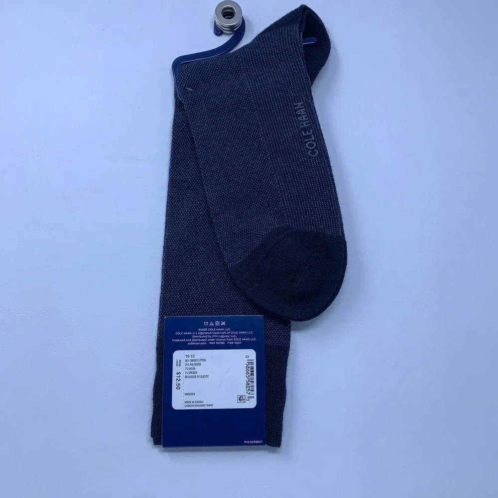 Cole Haan Mens 10-13 Navy Blue Micro Pattern Dress Crew Socks NWT
